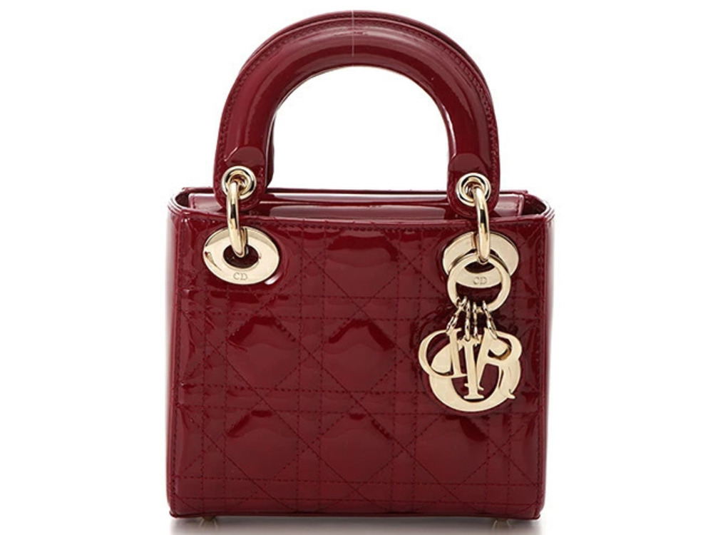 Christian Dior Cannage Lady Bag Patent Vernis Leather Bordeaux Purple Brown SJ
